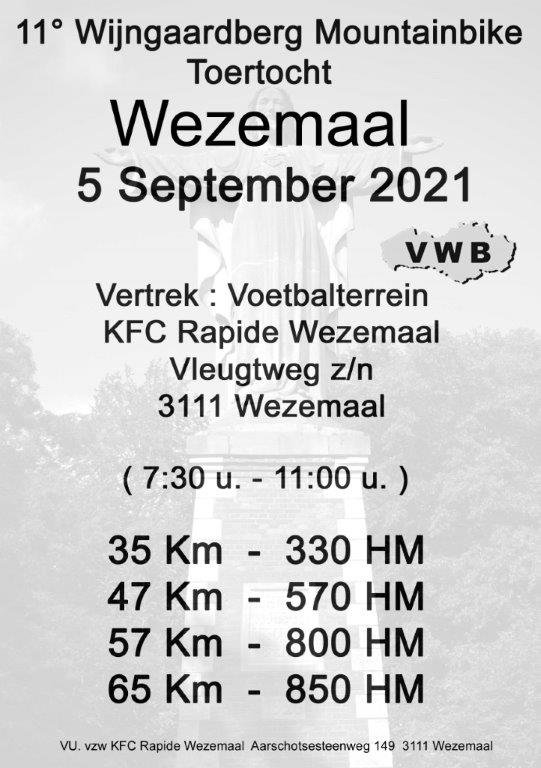 Elfde Wijngaardberg Mountainbike Toertocht in Wezemaal (05/09) hoopt vele mountainbikers te mogen ontvangen!