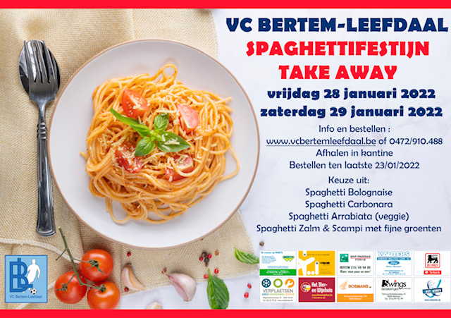 VC Bertem-Leefdaal organiseert spaghettifestijn take away op vrijdag 28 en zaterdag 29 januari