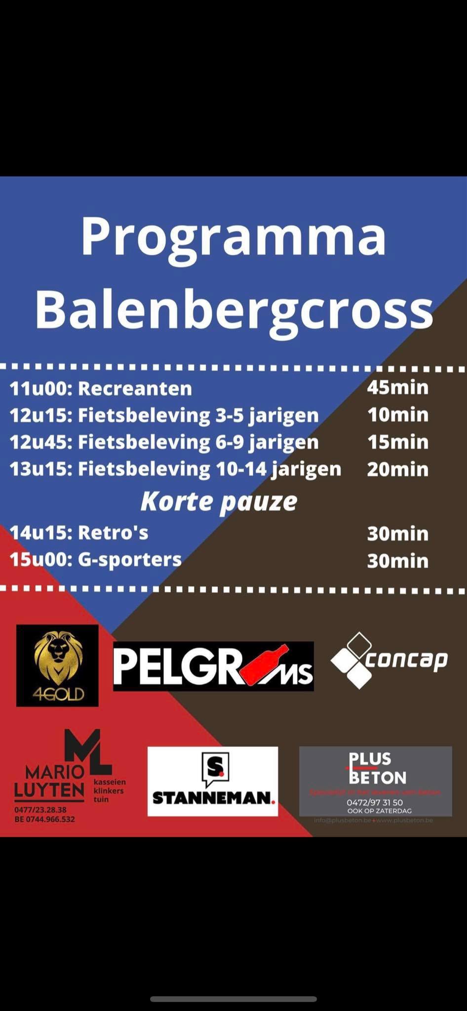 Programma Balenbergcross in Baal op zaterdag 25 februari 2023